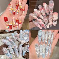 Beautiful Gentle Cute Rabbit Bear Horse Handmade Long Coffin Stilettos Fake Nails Stars Bowknot Pearl Snowflakes Press On Nails