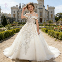 Luxury Princess Off Shoulder Flower Girl Dress for Wedding Perspective Sequined Appliques Wedding Kids First Communion Gown