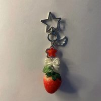 Handmade Strawberry Cake Phone Charm Food Keychain Y2K Coquettish Fairytale Lily of the Valley Handbag Pendant Jewelry Girls