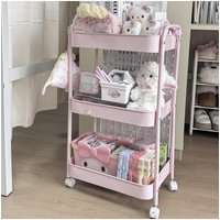 Large Capacity Cream Style Cosmetic Storage Rack Portable Multi-layer Makeup Organizer Stand Floor-standing Small Cart