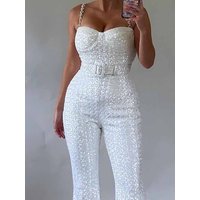 New Shiny Sequined Backless Banquet Jumpsuit Casual Women's Off Shoulder Summer Playsuit Fashion Sleeveless High Waist Rompers