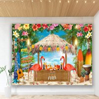 Summer Hawaiian Aloha Party Tropical Beach Backdrops Ocean Seaside Palm Flamingo Wedding Birthday Photography Backgrounds Decor