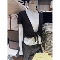 Wrap Knitwear Woman Cotton Lace-up Cropped Smock Brown Casual Simple Solid Sweet Short Sleeve Cardigan Sweet All-match Crop Tops