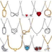 Dazzling Exquisite Charm Women's Jewelry Birthday Party Gift 925 Sterling Silver Zircon Moon Bowknot Circular Heart Necklace