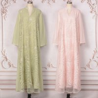 Ramadan Eid Evening Party Events Regular-Fit Beads Women Jalabiya Arabic Dress Dubai Islam Muslim Abaya-V-Cut Front Stand Collar