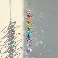 Gazing Ball Spiral Tail Crystal Suncatcher, Rainbow Maker Crystal Beads Sun Catcher Indoor Window Garden Wind Chimes Outdoor