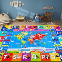 World Map ABC Kid Rug for Playroom Classroom Play Rug Baby Playmat Alphabet Rug Primary School Preschool Mat Room Learning Use