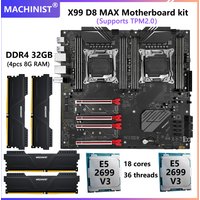 MACHINIST X99 D8 MAX Motherboard Dual cpu Kit Set LGA 2011-3 Xeon E5 2699 V3 *2PCS+DDR4 32GB(4*8GB) RAM 8 channels Memory