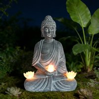 Solar Buddha Statue with Lotus LED Lights Zen Garden Sculpture Resin Buddha Figurine OutdoorPatio Decor Meditation Home Ornament