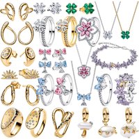 S925 Silver Golden Plate Romantic Floral Lucky Paved Band Clover Purple Ring Earring Necklace Bracelet Charm Pearl Fine Jewelry
