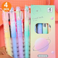 4 Macaron Starry Sky Gradient Gel Pens, Gradient Gel Pens with Granular Anti-Slip Grip, 0.5mm Black Ink, Suitable for Classroom Rewards, Study, Office Use, Birthday Gifts, Graduation Season