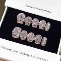 10pcs high-end Sweet and girlish style, pink sparkling rose, dazzling diamonds all over handmade fake nails