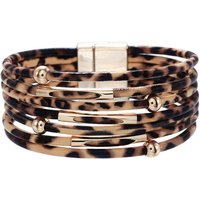 2025 Hot Selling Retro Metal Tube Sexy Leopard Print Leather Bracelet For Men And Women Multi-Layer Wrapped Charm Jewelry