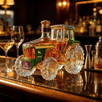 Farm Tractor Shaped Crown Royal Whiskey Decanter, Green Gold Glass Liquor Bottle for Home Bar Decor