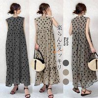 Summer Autumn Korean round Neck Sleeveless Polka Dot Midi Dress with Pleated Skirt for Women Spring 2024