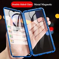 Metal Magnetic Phone Case For Samsung Galaxy S24 S23 S22 S21 S20 Ultra Plus FE A16 A32 A17 A53 A26 A36 Double Sided Glass Cover