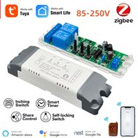 Zigbee 2 Channel 80-250V ZigBee Smart Relay Switch, Self Lock and Momentary Interlock Working Mode,Works with Alexa, Google Home