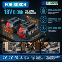 Für Bosch 18V GBA GSR GSB BAT618 BAT609 BAT620 Advanced 18V 8,0Ah Wiederaufladbarer Lithium-Ionen-Akku für Elektrowerkzeuge, Ersatz-Backup-Akku