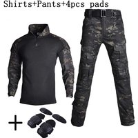 Black Camo Training Sets 1/4 Zipper Combat Tops Tactical Suits Hiking Pants Men Durable Shirts Multiple Pockets Wear-resisting