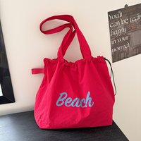 Women's String Tote Bag Fashion Canvas Totes Letters Portable Shoulder Bag Casual Beach Bag Large Capacity Shopping Handbag