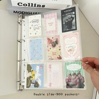 A4 Size 900 Pockets Card Storage Book, Black/Clear Binder Collect Photo Album, Fit For 3 Inch Postcards, Loose Leaf Organizer Ho