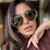 Oval Shaped Pilot Sunglasses Women's Metal Frame Punk Glasses Fashionable Men's Goggles Outdoor Driving Sunglasses UV400