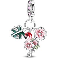 925 Sterling Silver Charms Bead CZ Zircon Flamingo Flower Dangle Fit Original Bracelet DIY Women Jewelry Gift