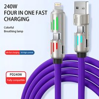 4 in 1 Multi Interface Charger Rotating Elbow USB to Type-C 1M Mobile Phone 240W Fast Charging Silicone Cable Data Transfer