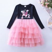 Robe en tulle à manches longues pour filles, robe de princesse rose à volants pour enfants, idéale pour les fêtes d'anniversaire LH1705