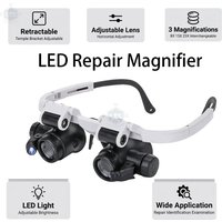 2 X LED Watch Jeweler Repair Magnifier Head-Mounted Headband Adjustable Magnifying Head Eye Glasses Loupe Lens 8X 15X 23X