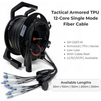 12-Core Single-Mode 150m 200m Armored Tactical Fiber Optic Cable LC-LC TPU G657A1 SM 5.0mm For Outdoor Rental Event Display