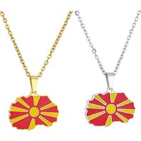 2025 US EU Hot Sale Stainless Steel Enamel North Macedonia Map Flag Necklace Unisex Couple Ethnic Patriotic Jewelry Gift Trendy
