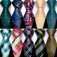 Silk Men Tie Set Blue Red Pink Gold Teal Black Plaid Wedding Business Tie for Men Necktie Handkerchief Cufflinks Barry. Wang