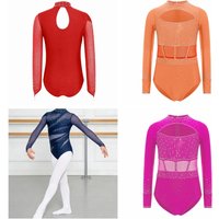 Children's Leotard Shiny Rhinestones Bodysuit Figure Skating Costume Kids Girls Ballet Jersey Rhythmic Gymnastics Jumpsuits