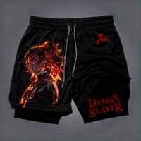 Bandai Demon Slayer Printed Men's Double-layered Shorts 2026 Summer American Loose, Breathable and Sporty Fashion Shorts