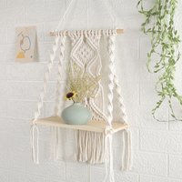 Boho Chic Macrame Wall Hanging Shelf,Woven Rope Plant Hanger for Bedroom & Bathroom Decor,Versatile Storage Solution