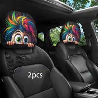 2Pcs Cartoon Kids Car Headrest Covers, Colorful Messy Hair Peeking Design, 2D Printed Elastic Universal Headrest Protector
