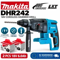 Makita DHR242 18V LXT Bürstenloser Akku-Bohrhammer SDS Plus, 24mm Betonbohrer 4700 IPM 2.0J 3 Modi, Hochleistungs-Professionelles Elektrowerkzeug, Passend für BL1860B BL1850B BL1815, EU-Lager