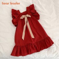 Bear Leader – robes d'été pour filles, manches volantes, décontractées, à volants, dos solide, nœud papillon, ligne A, vêtements pour bébés