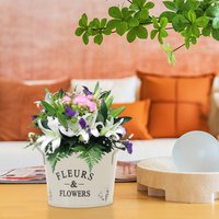 Double Handled Metal Flower Bucket Vintage Style for Indoor Outdoor Plant Flower Arrangement Decor Multipurpose Retro Print