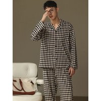 Pajamas for Men, Spring and Autumn Long-Sleeved Cardigans, Home Clothes, Can Be Worn Outside, Autumn and Winter Thin Large Size Two-Piece Set