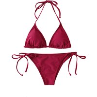 Women Thong Bikini Set Side Lace-up Sexy Swimsuit Bandage Neck Tie Swimwear Adjustable Brazilian Style Bikini Underwear