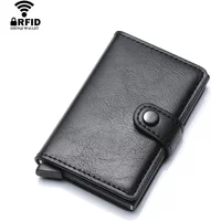 Automatic Flip Business Credit Card Holders 10 Cards Slot Luxury Leather Cardholder Box Metal Men VIsit Card Anti-theft Wallets