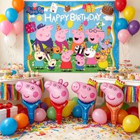 Creative Handheld Balloon And Background Cloth Set Peppa Pig Theme Party Decoration Festive Atmosphere Enhancer