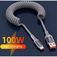 100W USB Type C Spring Car Fast Charging Cable For Samsung Huawei Xiaomi 60W Type C Data Cord For iPhone 15 One Plus USB C Wire