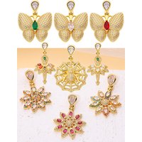 Juya 18K Gold Plated Rainbow Crystals Ballerina Flower Butterfly Charms For DIY Long Chains Sweater Pendant Jewelry Making