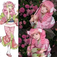 2026 Kimono Clothing Anime Kanroji Mitsuri Cosplay Costume Wig Set Role Play Halloween Performance Disguise Stage Wear party