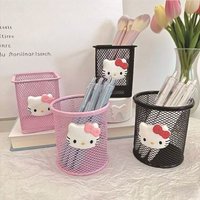 Sanrio Hello Kitty Metal Mesh Pen Holder Cute Iron Makeup Brush Storage Basket Desk Organizer For School Office.