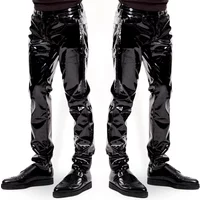 Men Faux Leather PVC Pants Trousers Long Shiny Club Dance Wear Punk Gothic Black Slim Fit Nightclub Party Pants Male Motorcycle