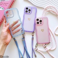 Fashion Lanyard Case For iPhone 17 Pro Max 14 12 11 13 15 16 Plus Air 16E 17E Shockproof Crossbody Cord Strap Wave Clear Cover